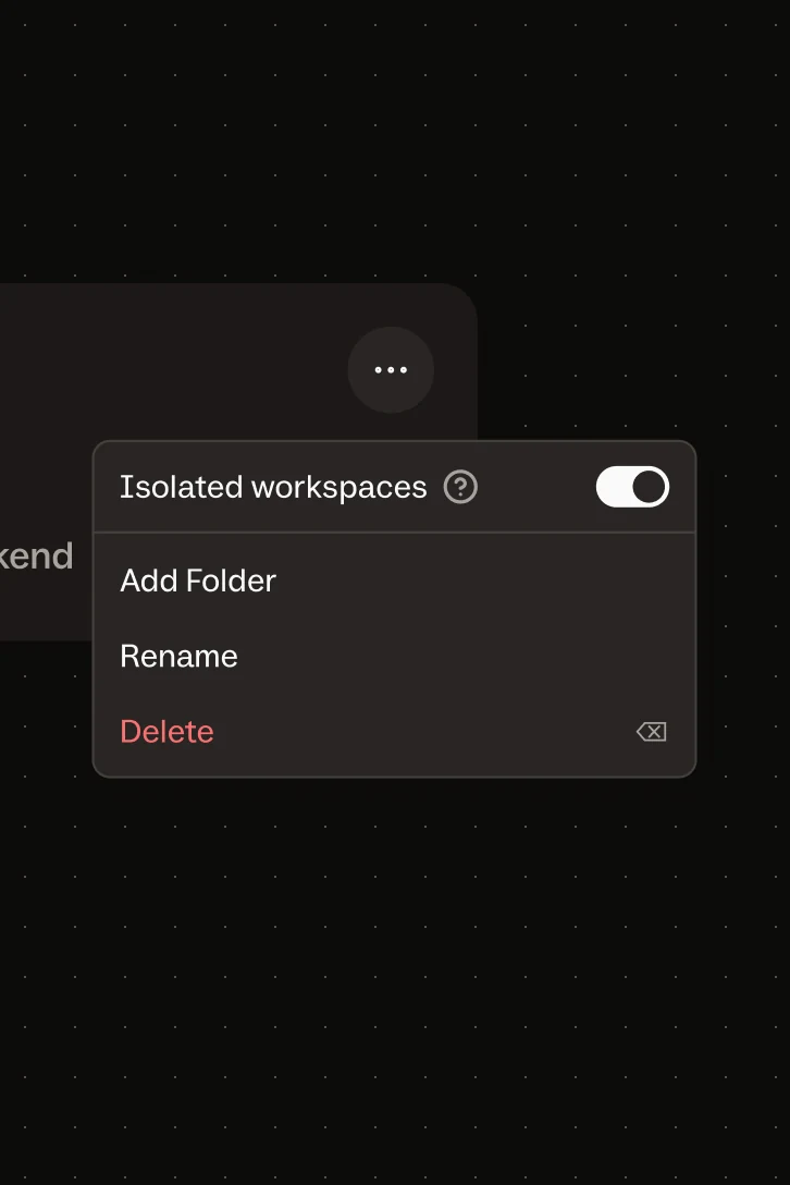 The project menu with the Isolated workspaces toggle turned on