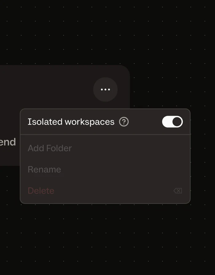 The project menu with the Isolated workspaces toggle turned on