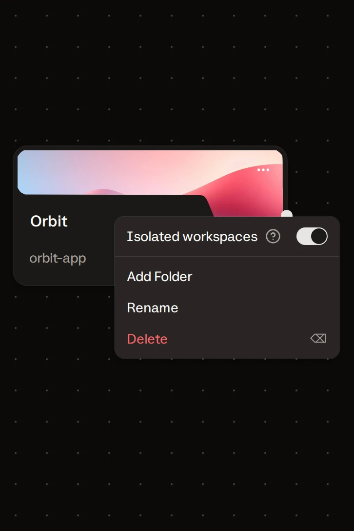 Project card menu with the Isolated workspaces switch turned on