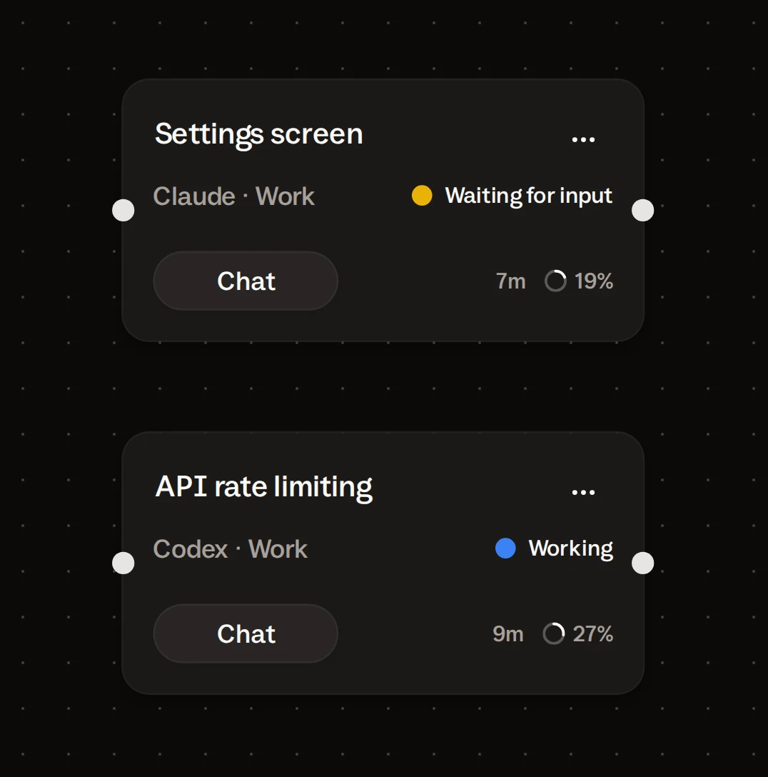 The Settings screen card in Waiting for input above the API rate limiting card, which is still working